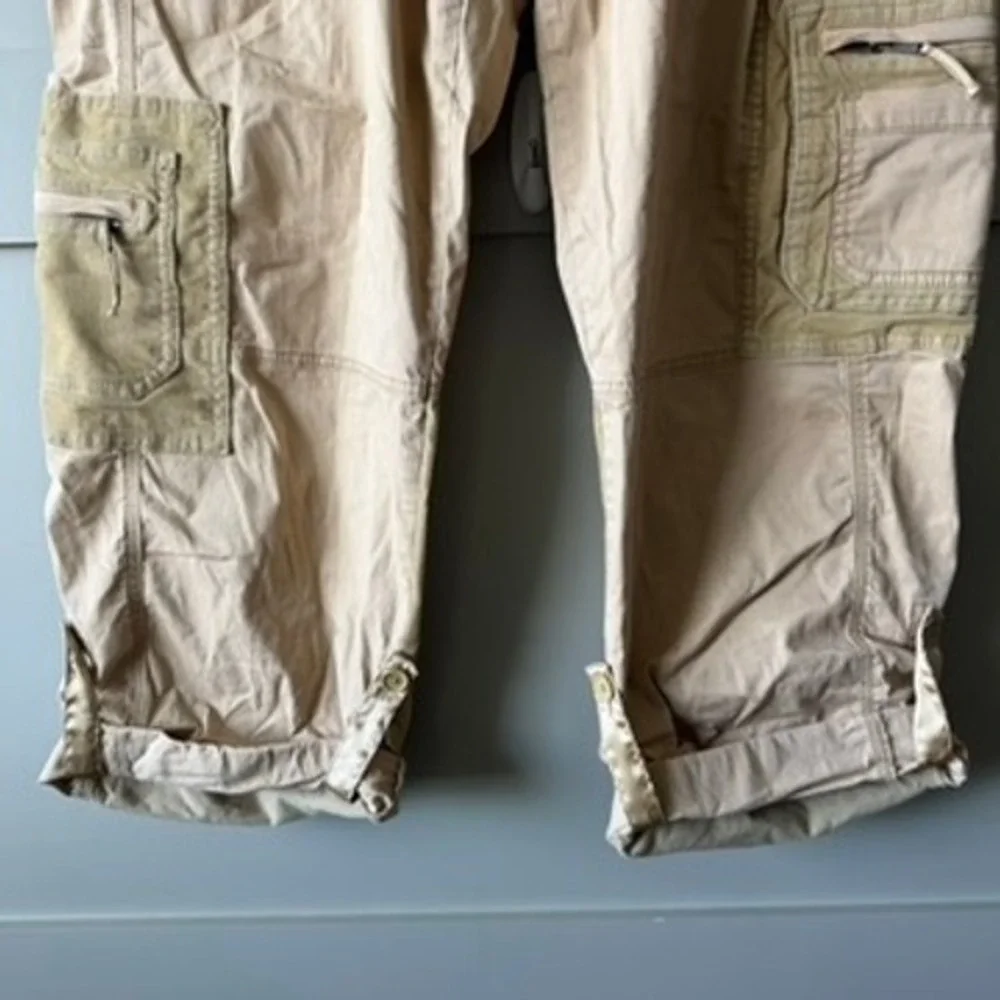 Abercrombie Fitch Cargo Pants Women L Tan Patchwork Corduroy Utility Belted - Picture 4 of 16